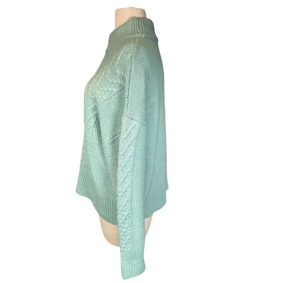 Retrology Women's Mint Green Chunky Cable Knit Mock Turtle Neck Sweater Size L - Picture 2 of 10